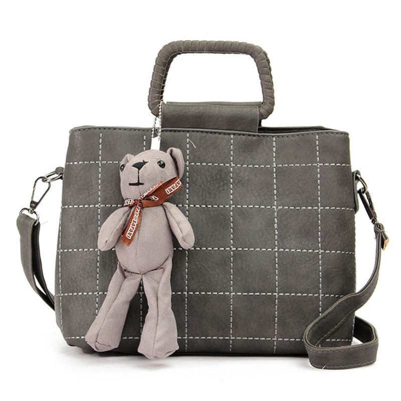 Retro Kvinner Pu Skinn Plaid Bear Håndvesker Dame Elgant Skuldervesker Crossbody Vesker