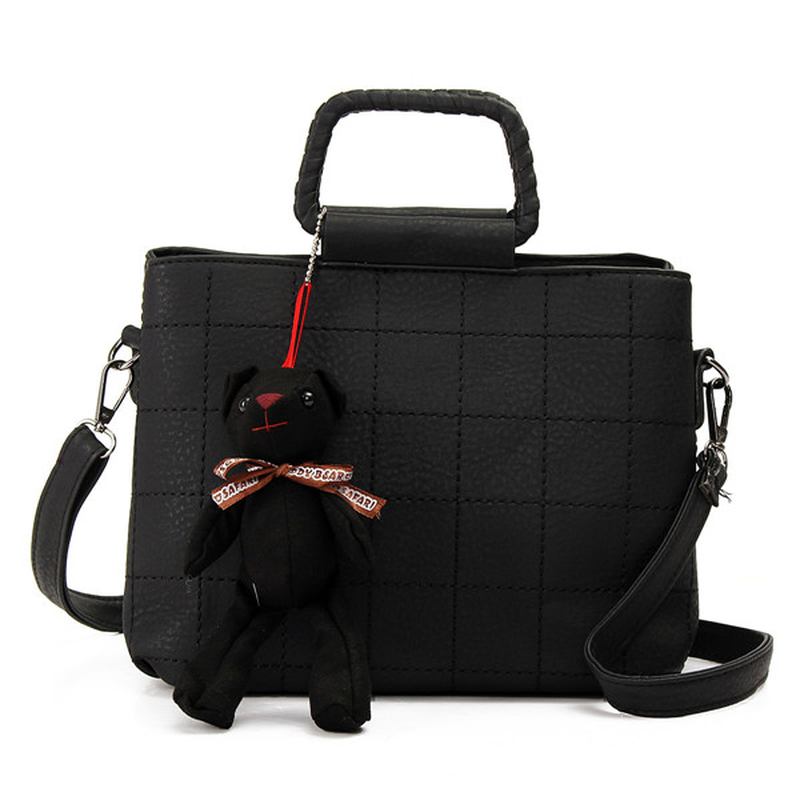 Retro Kvinner Pu Skinn Plaid Bear Håndvesker Dame Elgant Skuldervesker Crossbody Vesker