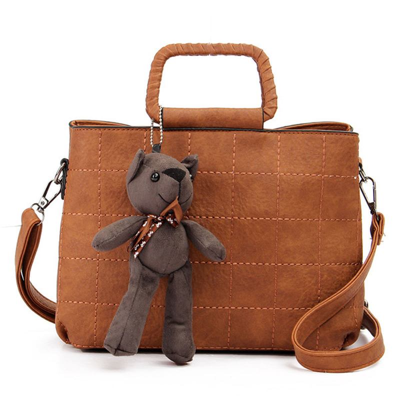 Retro Kvinner Pu Skinn Plaid Bear Håndvesker Dame Elgant Skuldervesker Crossbody Vesker