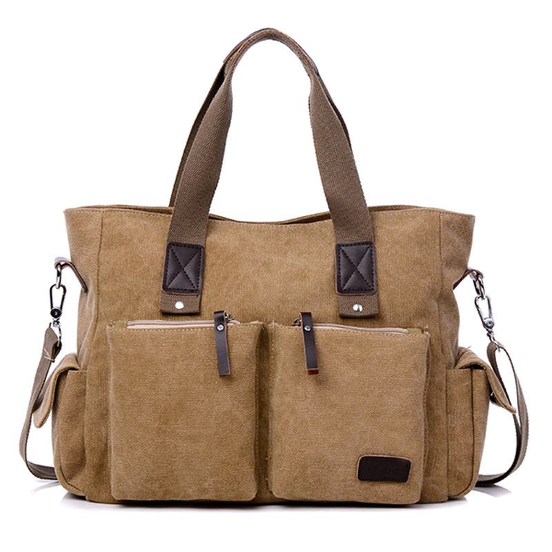 Stor Kapasitet Herre Dame Canvas Multifunksjonell Crossbody Veske Canvas Outdoor Handbag