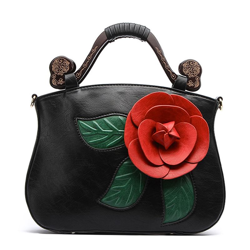 Vintage Mote Pu Leather Rose Dekorativ Veske Crossbody Veske For Kvinner