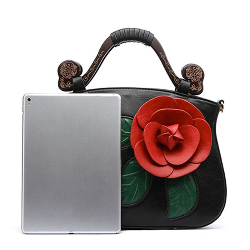 Vintage Mote Pu Leather Rose Dekorativ Veske Crossbody Veske For Kvinner