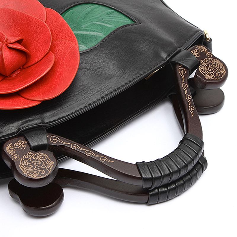 Vintage Mote Pu Leather Rose Dekorativ Veske Crossbody Veske For Kvinner