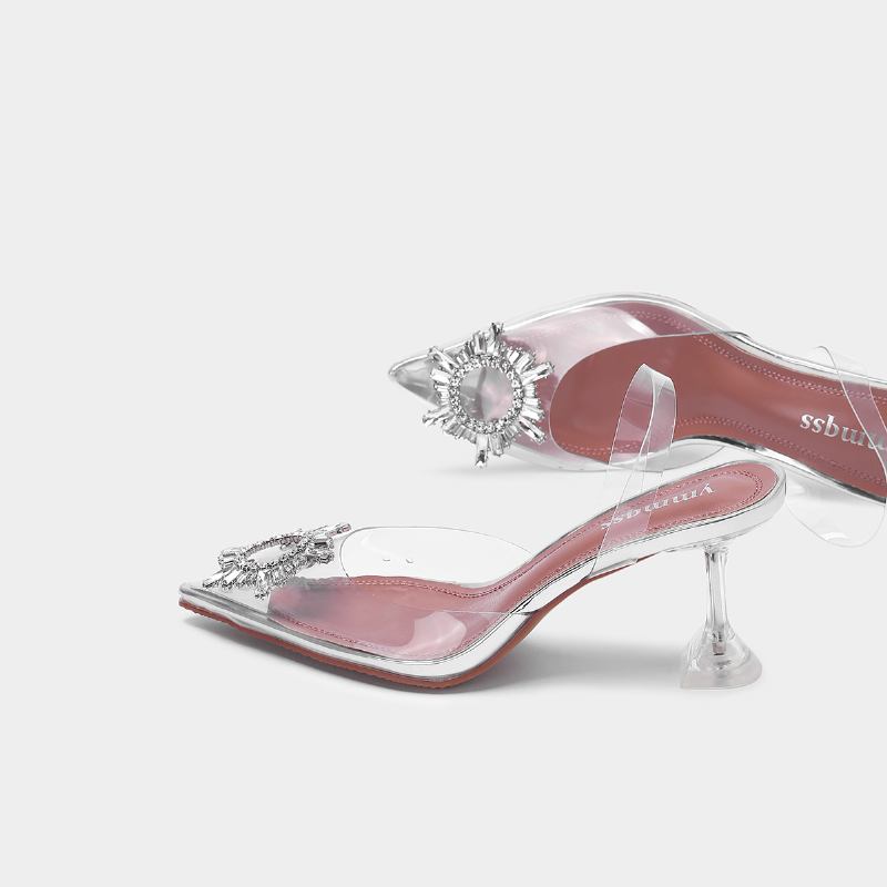 Dame Rhinestone Transparent Slingback Mote Party Pumps Med Høye Hæler