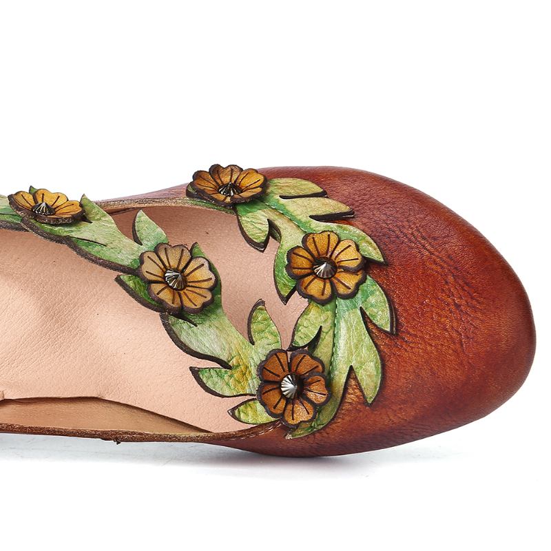 Kvinner Blomsterdekorasjon Ekte Skinn Slip On Vår Pumps