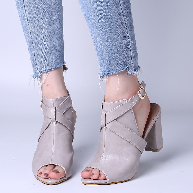 Kvinner Peep Toe Slingback Buckle Pumps Med Høy Hæl