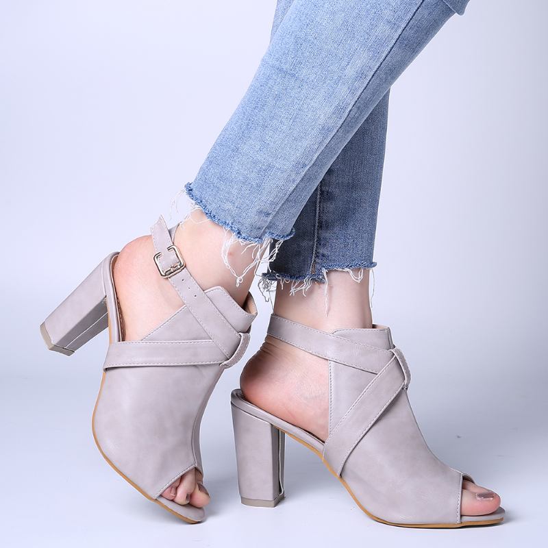 Kvinner Peep Toe Slingback Buckle Pumps Med Høy Hæl