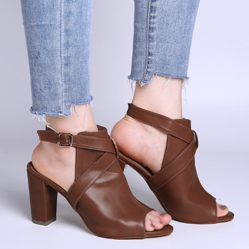 Kvinner Peep Toe Slingback Buckle Pumps Med Høy Hæl