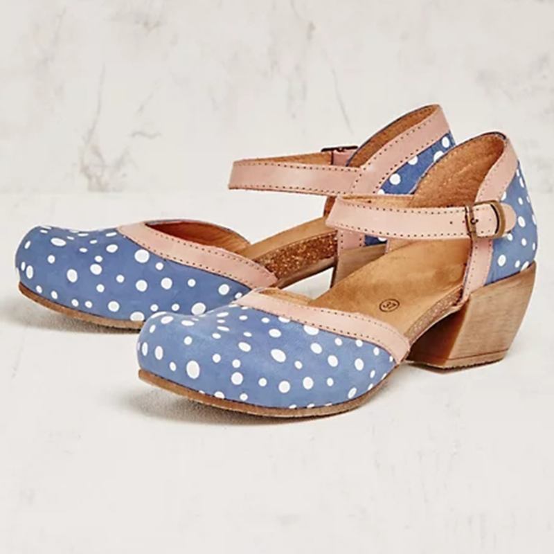 Kvinner Polka Dot Rund Tå Ankelstropp Block Heel Fritids Heels Pumps