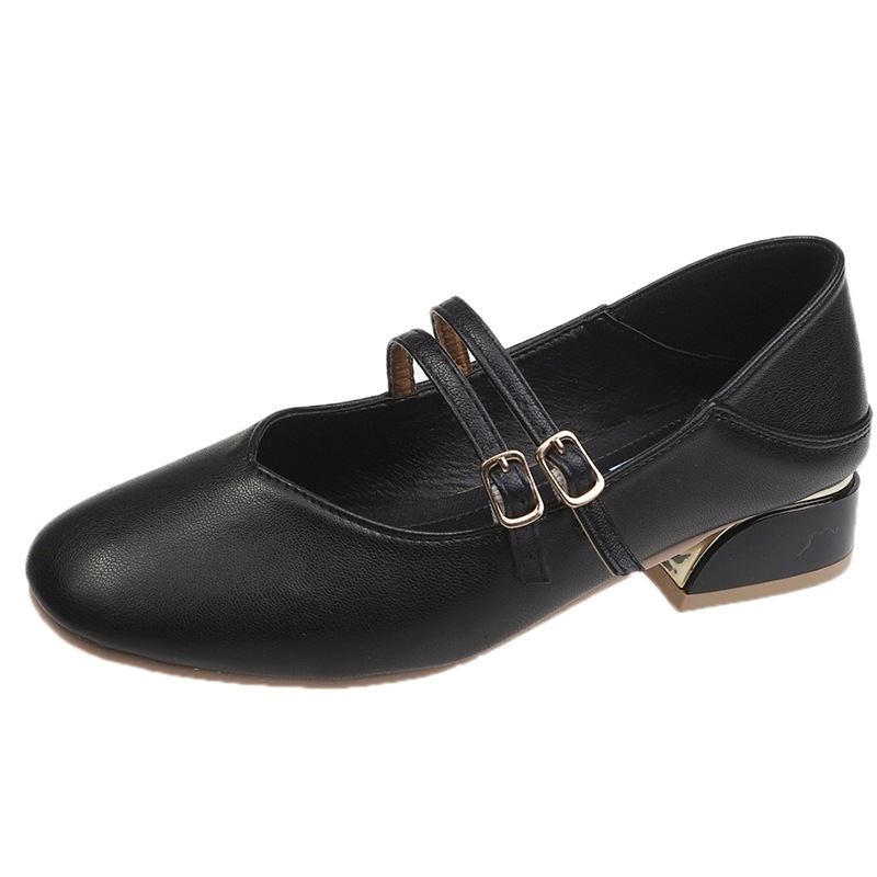 Kvinner Rund Tå Solid Color Block Heel Slip On Loafers