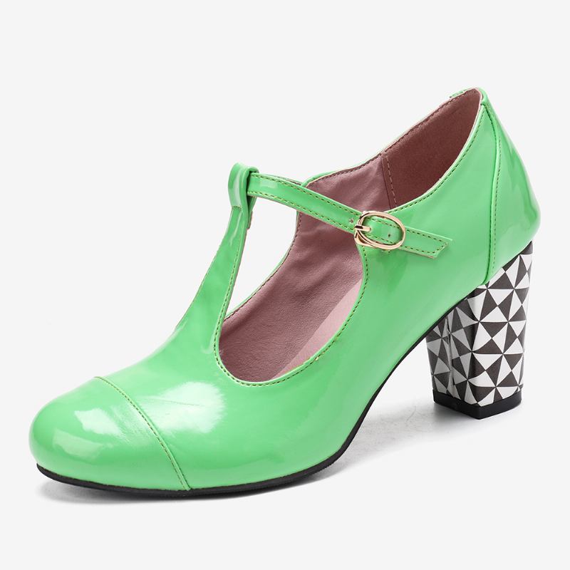 Kvinner T-stropp Geometrisk Grafisk Chunky Heel Cutout Uformelle Høye Hæler