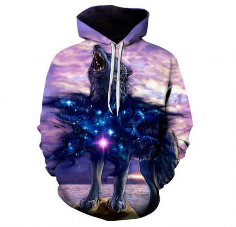 3d Digital Animal Med Trykk Sweatshirt Med Hette Med Rund Hals