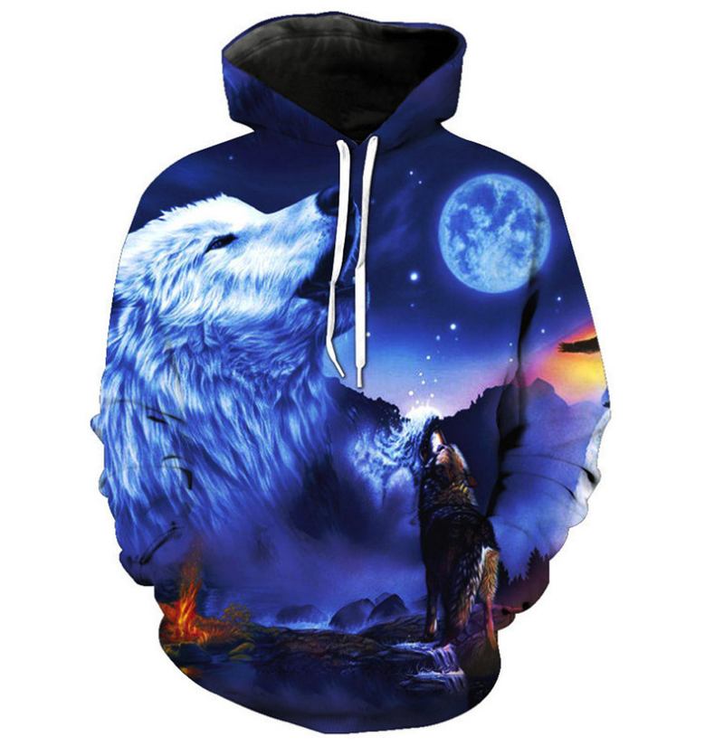 3d Digital Animal Med Trykk Sweatshirt Med Hette Med Rund Hals