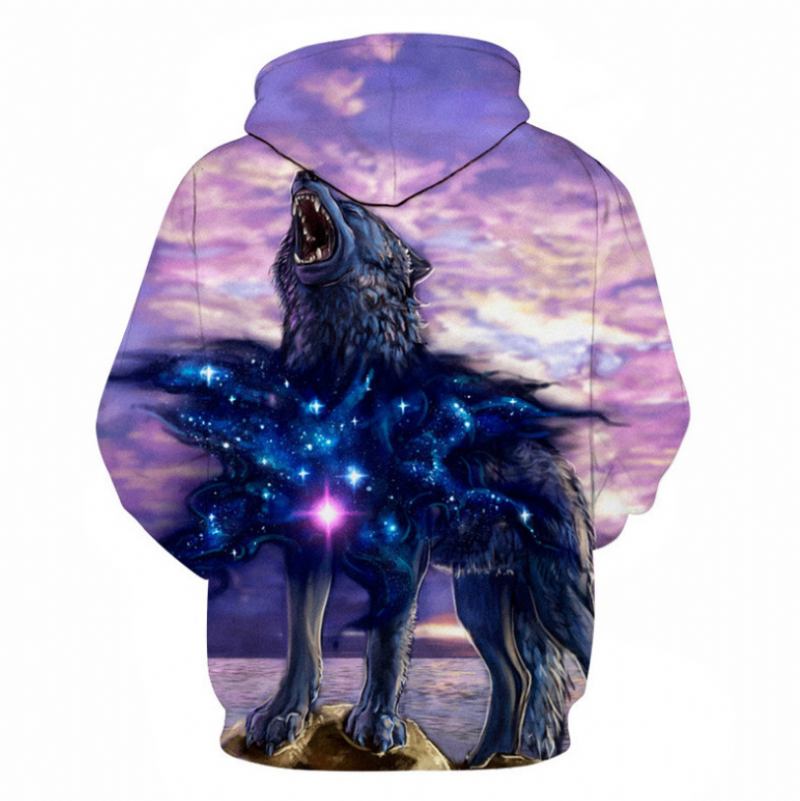 3d Digital Animal Med Trykk Sweatshirt Med Hette Med Rund Hals