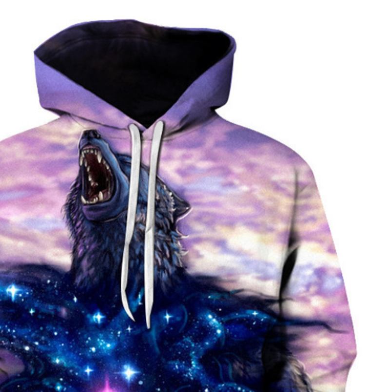 3d Digital Animal Med Trykk Sweatshirt Med Hette Med Rund Hals