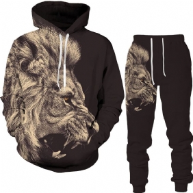 3d Digital Med Trykk Animal Lion Sweatshirt Joggebukse