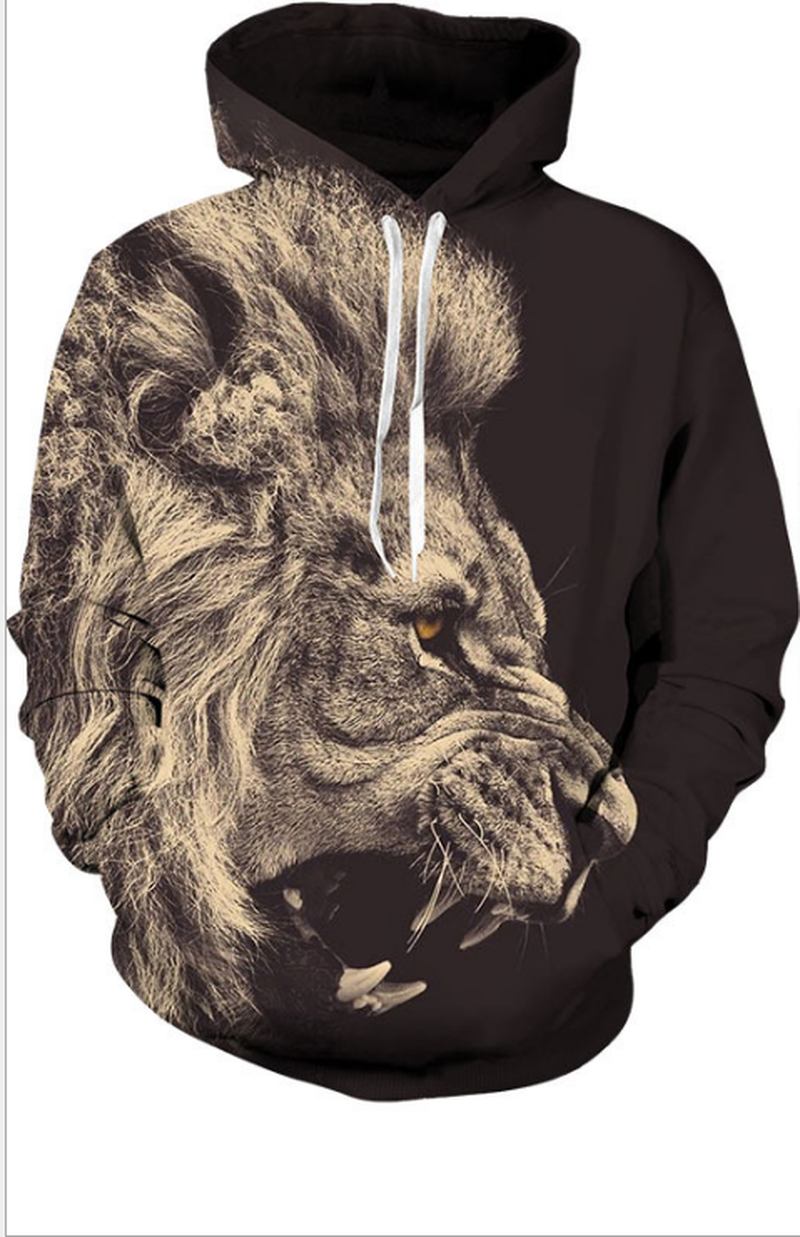 3d Digital Med Trykk Animal Lion Sweatshirt Joggebukse