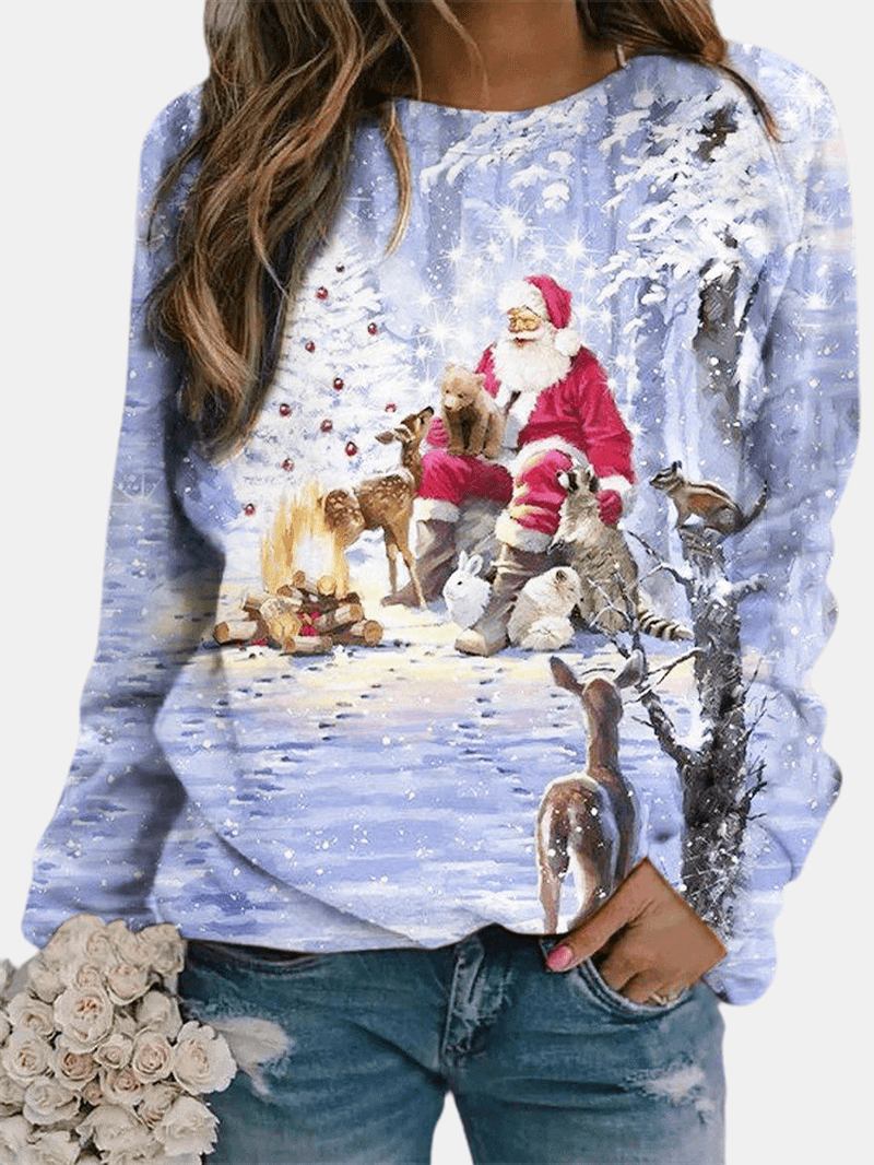 Christmas Dame Santa Med Trykk Pullover Langermet Søte Sweatshirts