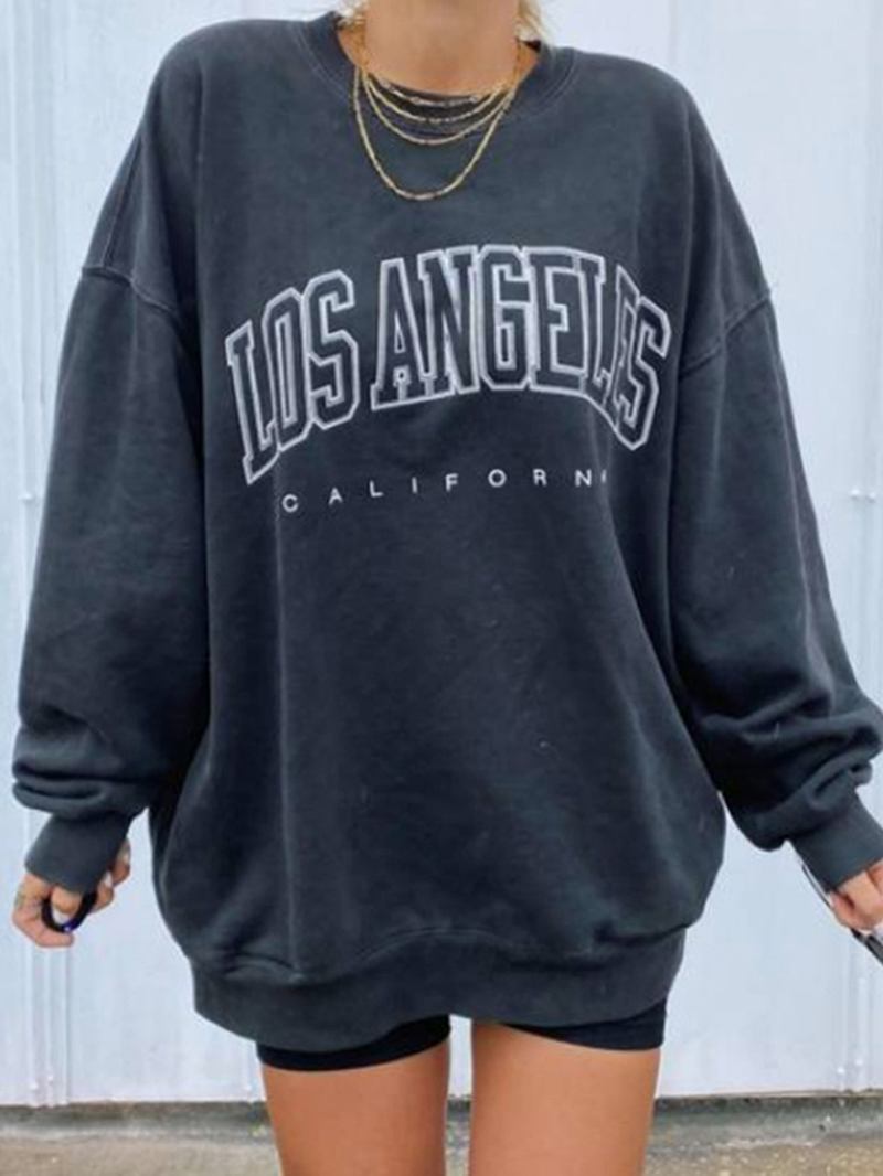 Dame Letter Med Trykk Drop Shoulder Pullover Enkel Navy Sweatshirt