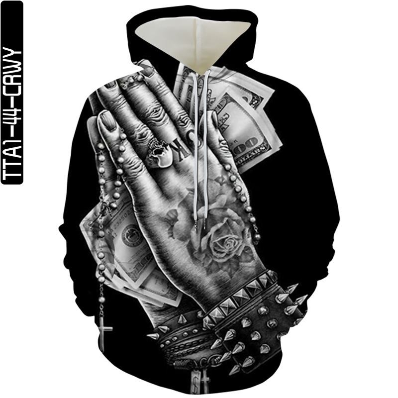 Harajuku Style European Og Trend Digital Med Trykk Hoodie Menn