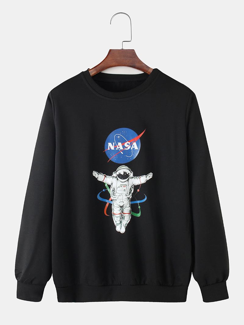 Herre Astronaut Letter Med Trykk Cotton Crew Neck Fritids Sweatshirts