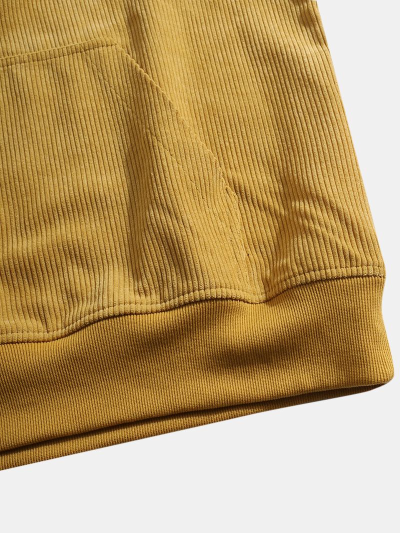 Herre Corduroy Solid Fritids Button Henley Hettegensere Med Kengurulomme