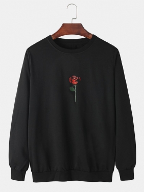 Herre Rose Med Trykk Rundhals Pullover Langermet Simple Cotton Sweatshirts