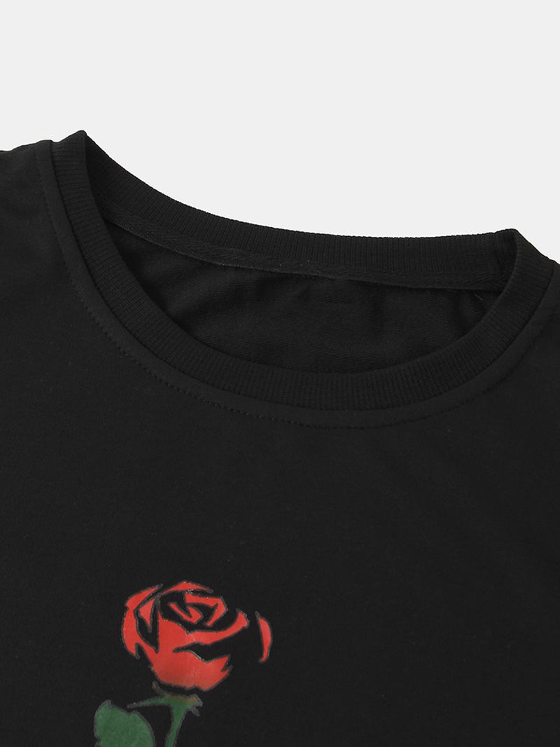 Herre Rose Med Trykk Rundhals Pullover Langermet Simple Cotton Sweatshirts