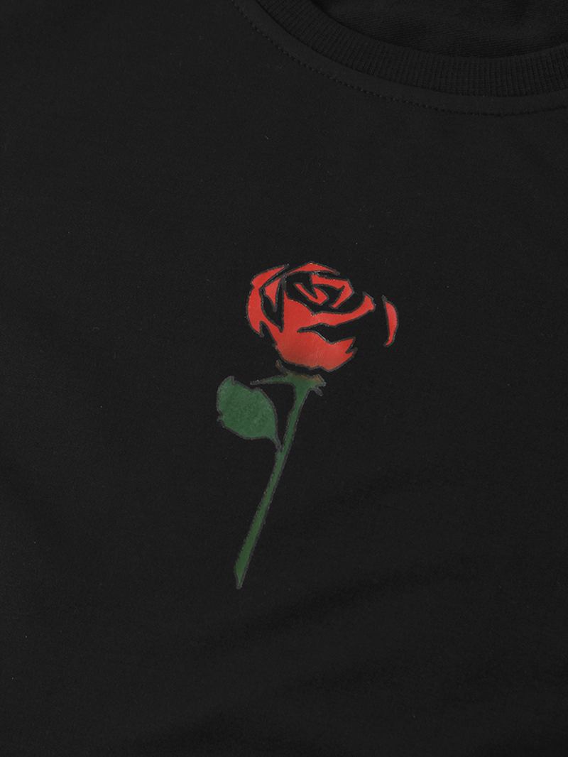 Herre Rose Med Trykk Rundhals Pullover Langermet Simple Cotton Sweatshirts