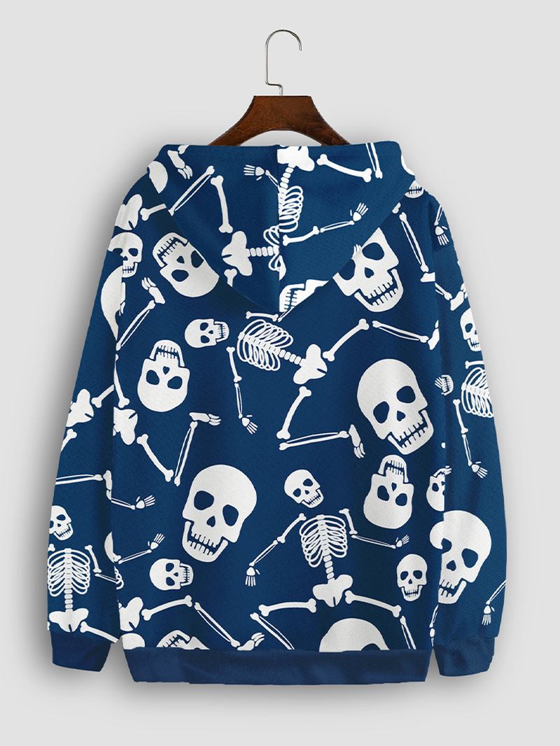 Herre Skull Head Kangaroo Pocket Blå Hettegensere