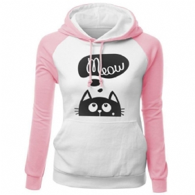 Høst Vinter Nye Hettegensere For Dame Genser Katt Meow Med Trykk Mote Hoody Kpop Sweatshirts Raglan Harajuku Hoodie