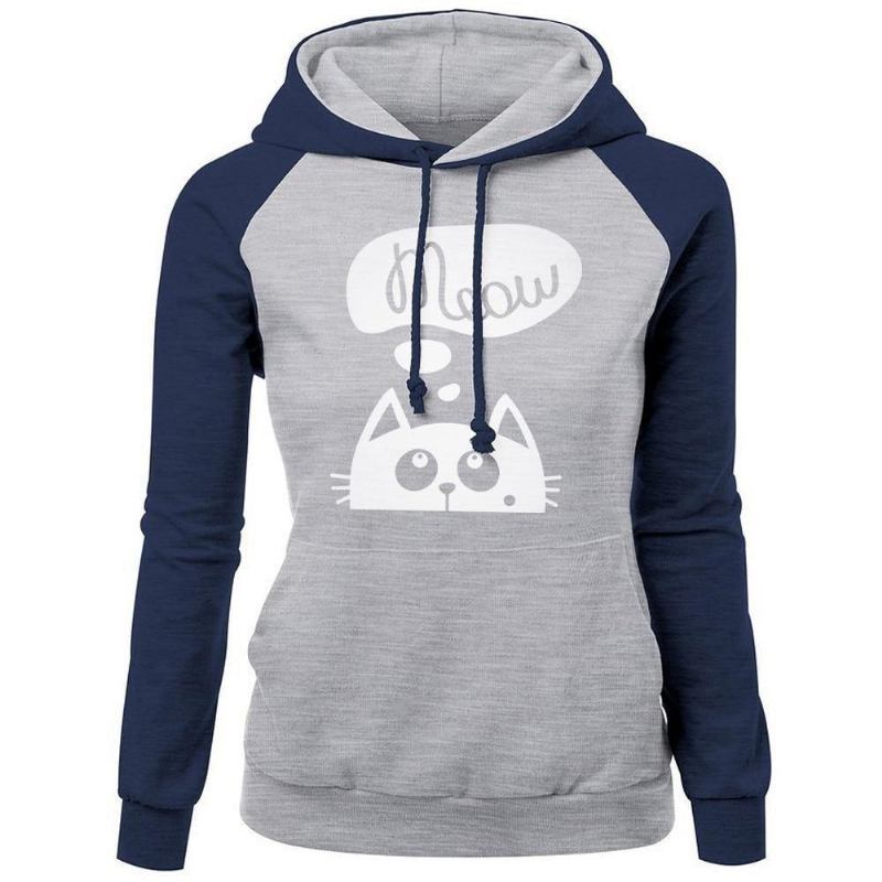 Høst Vinter Nye Hettegensere For Dame Genser Katt Meow Med Trykk Mote Hoody Kpop Sweatshirts Raglan Harajuku Hoodie