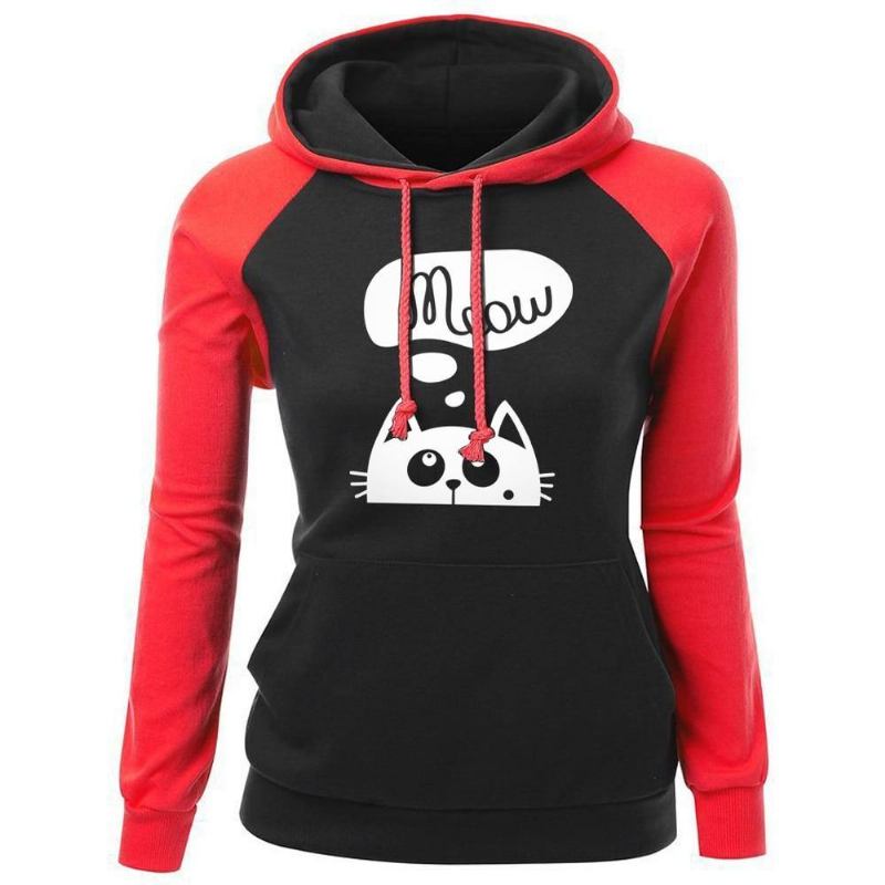 Høst Vinter Nye Hettegensere For Dame Genser Katt Meow Med Trykk Mote Hoody Kpop Sweatshirts Raglan Harajuku Hoodie