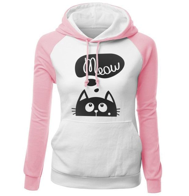 Høst Vinter Nye Hettegensere For Dame Genser Katt Meow Med Trykk Mote Hoody Kpop Sweatshirts Raglan Harajuku Hoodie