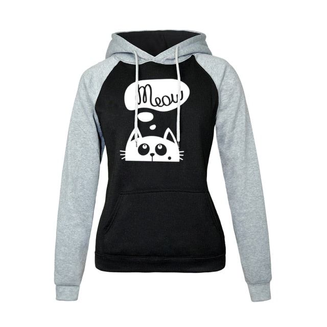 Høst Vinter Nye Hettegensere For Dame Genser Katt Meow Med Trykk Mote Hoody Kpop Sweatshirts Raglan Harajuku Hoodie