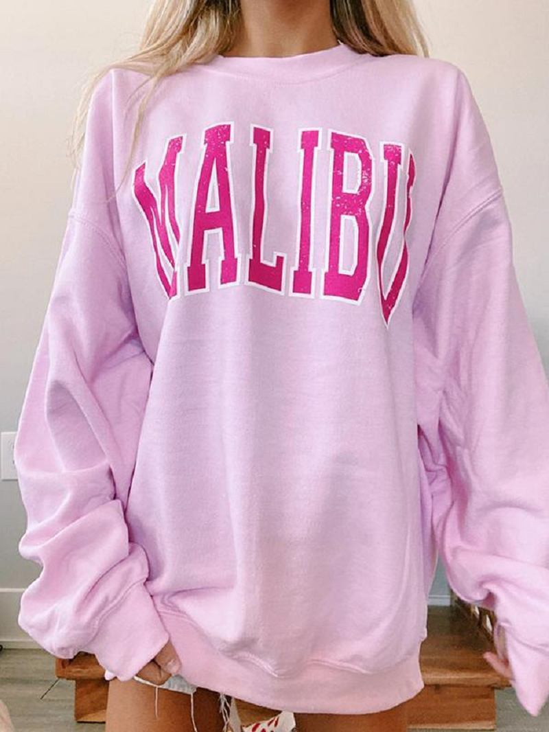 Kvinne Letter Med Trykk Rosa Pullover Gensere Med Rund Hals