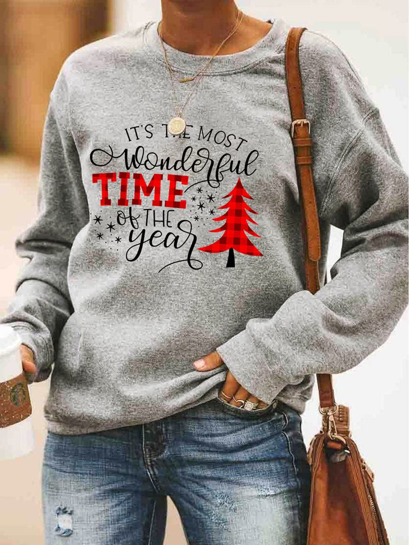 Kvinner Christmas Letter Med Trykk O-neck Drop Shoulder Løs Pullover Sweatshirts