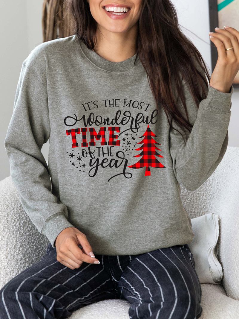 Kvinner Christmas Letter Med Trykk O-neck Drop Shoulder Løs Pullover Sweatshirts