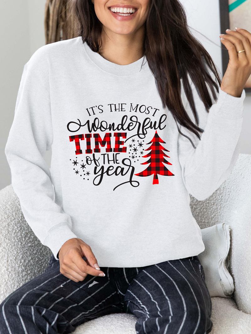 Kvinner Christmas Letter Med Trykk O-neck Drop Shoulder Løs Pullover Sweatshirts