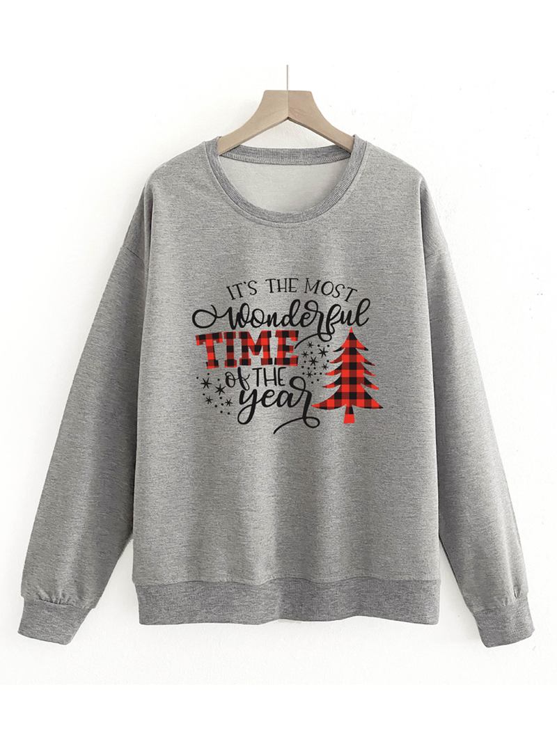 Kvinner Christmas Letter Med Trykk O-neck Drop Shoulder Løs Pullover Sweatshirts