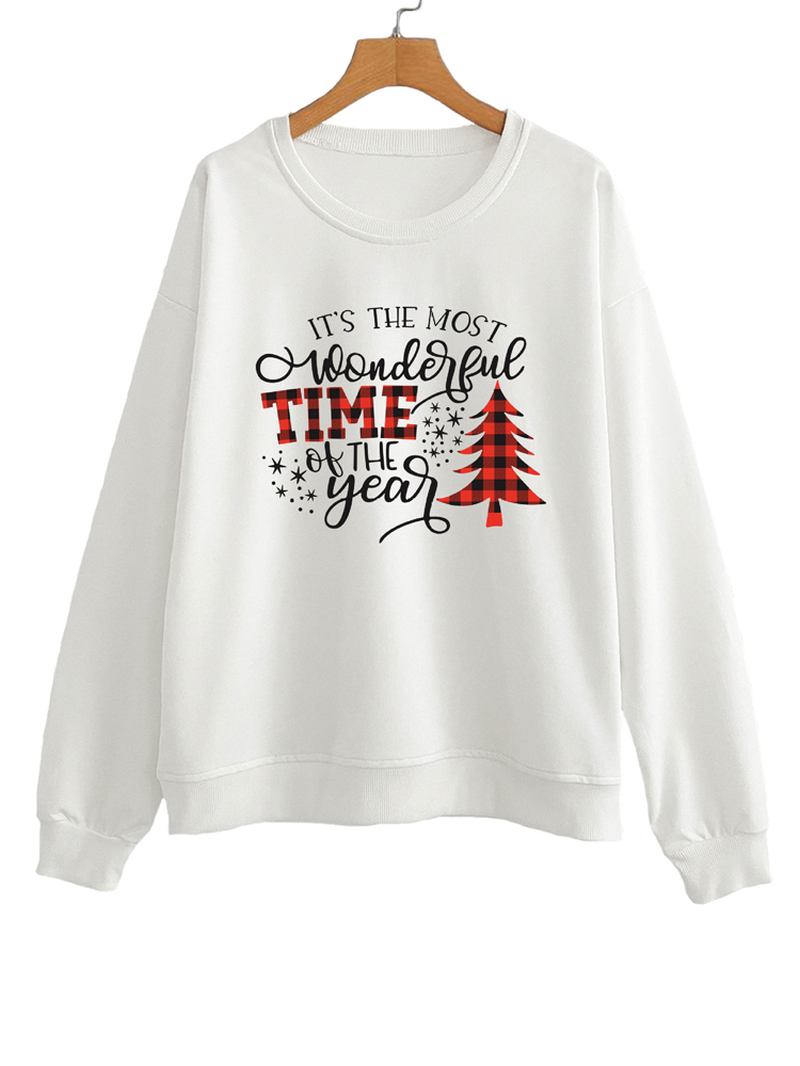 Kvinner Christmas Letter Med Trykk O-neck Drop Shoulder Løs Pullover Sweatshirts