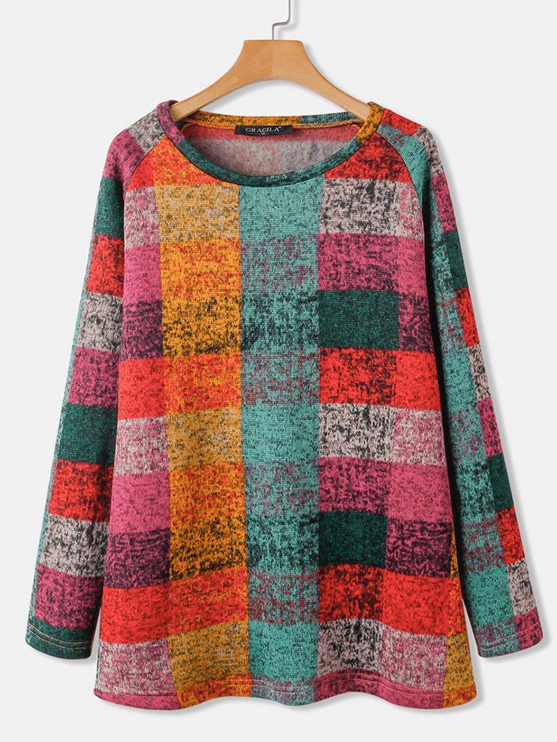 Kvinner Color Block Rund Hals Raglan Sleeve Vintage Fritids Sweatshirts