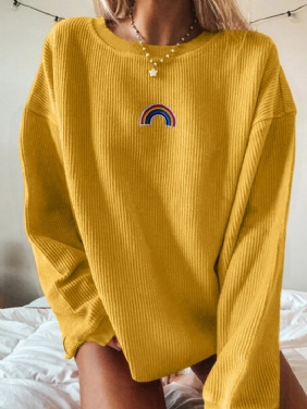 Kvinner Corduroy Morsomt Mønster Broderi Collegiate Løs Fritids Solid Sweatshirt