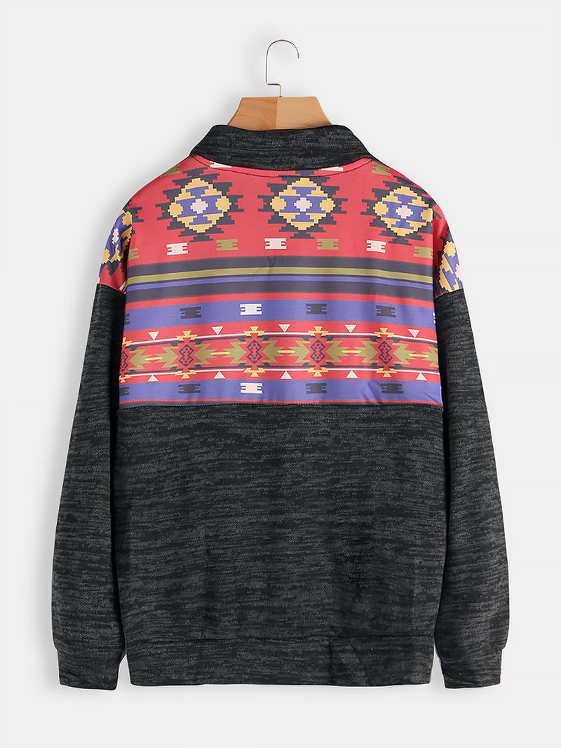 Kvinner Geometrisk Trykk Langermet Glidelås Lapel Sweatshirt