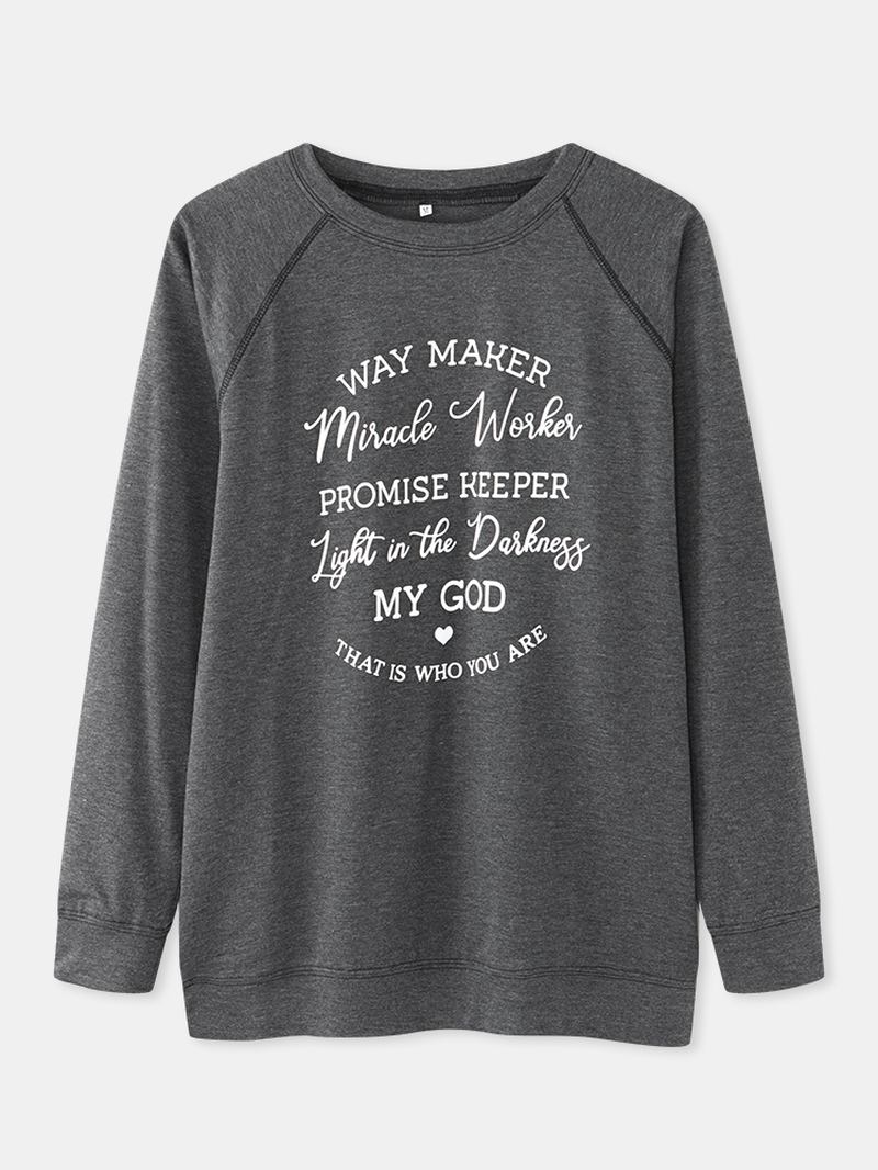 Kvinner Letter Slogan Trykt O-hals Raglan Sleeve Simple Sweatshirts