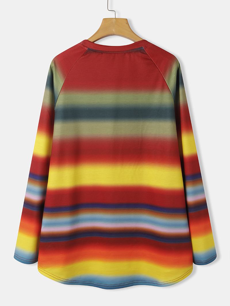 Kvinner Multi Color Ombre Stripet O-hals Raglan Sleeve Fritids Sweatshirts