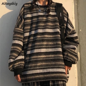 Kvinner Oversize Ulzzang Bf Unisex-par Japansk Stripete Strikket Genser Hiphop Dame Ny Vintermote