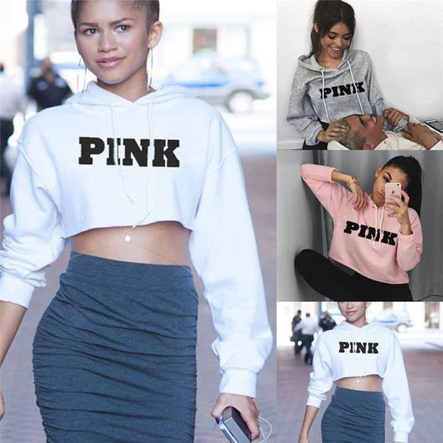 Kvinner Oversized Hettegensere Genser Dame Rosa Cropped Topp