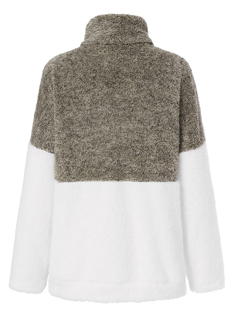 Kvinner Teddy Velvets Kontrastfarge Turtleneck Patchwork Gate Mote Plysj Europeiske Sweatshirts