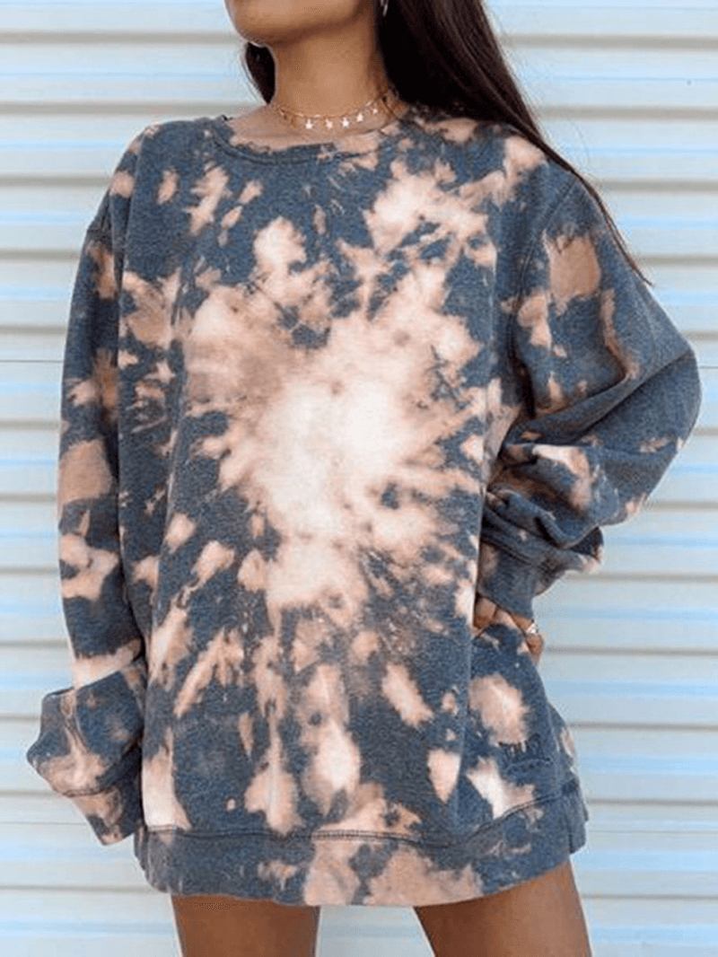 Kvinner Tie Dye Rund Hals Løs Pullover Langermede Gensere